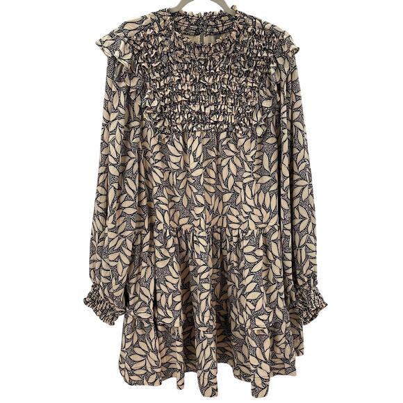 By Anthropologie Long Sleeve Printed Smocked Mini Dress 3X - Picture 7 of 14